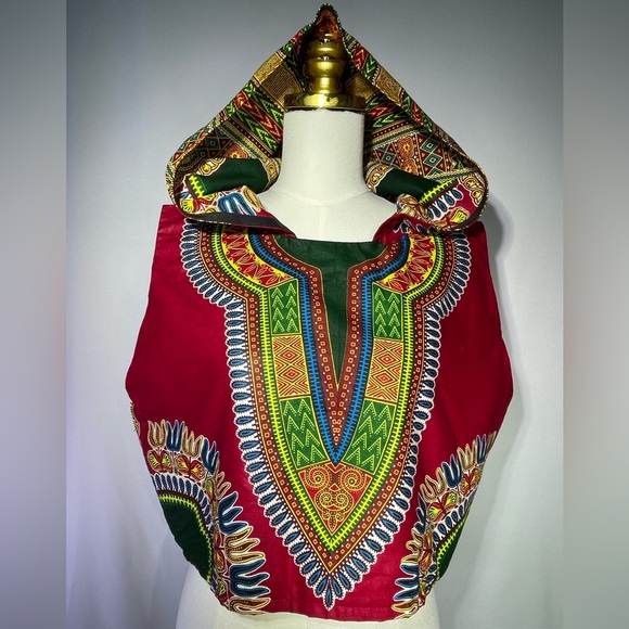 Women's African Print Crop Top Hoody Handmade Dashiki 90’s Streetwear Small-Med - Picture 1 of 5
